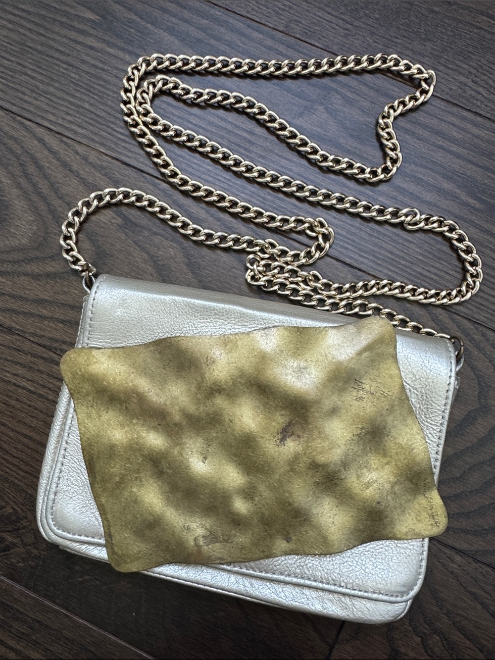 Dareen Hakim Metallic Gold Leather Crossbody Bag with Brass Detail